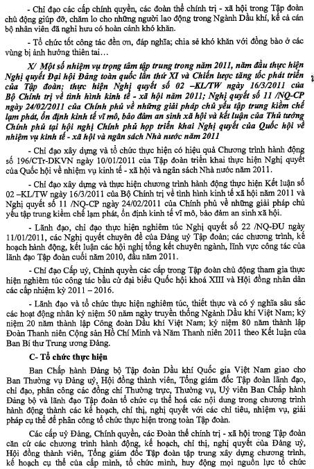 Chương trình hành động số 258-CTr/ĐU ngày 22/3/2011 của Đảng ủy Tập đoàn Dầu khí Quốc gia Việt Nam