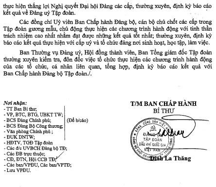Chương trình hành động số 258-CTr/ĐU ngày 22/3/2011 của Đảng ủy Tập đoàn Dầu khí Quốc gia Việt Nam