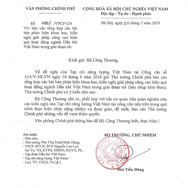 Thủ tướng giao BCT nghiên cứu phản biện của Tạp chí Năng lượng Việt Nam Thủ tướng giao BCT nghiên cứu phản biện của Tạp chí Năng lượng Việt Nam