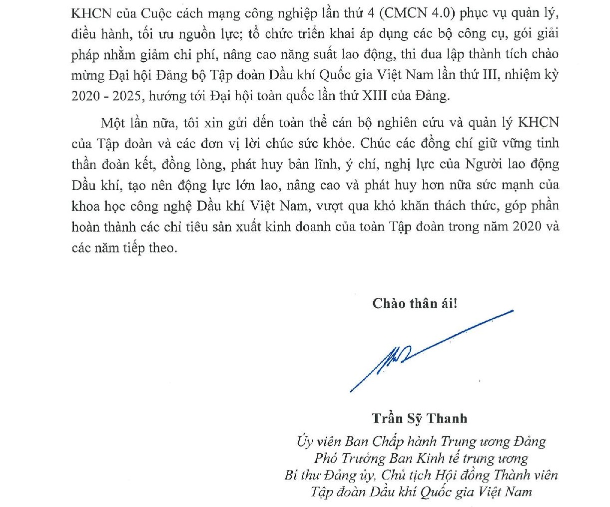 Thư chúc mừng của Chủ tịch HĐTV Tập đoàn nhân ngày Khoa học và Công nghệ Việt Nam Thư chúc mừng của Chủ tịch HĐTV Tập đoàn nhân ngày Khoa học và Công nghệ Việt Nam
