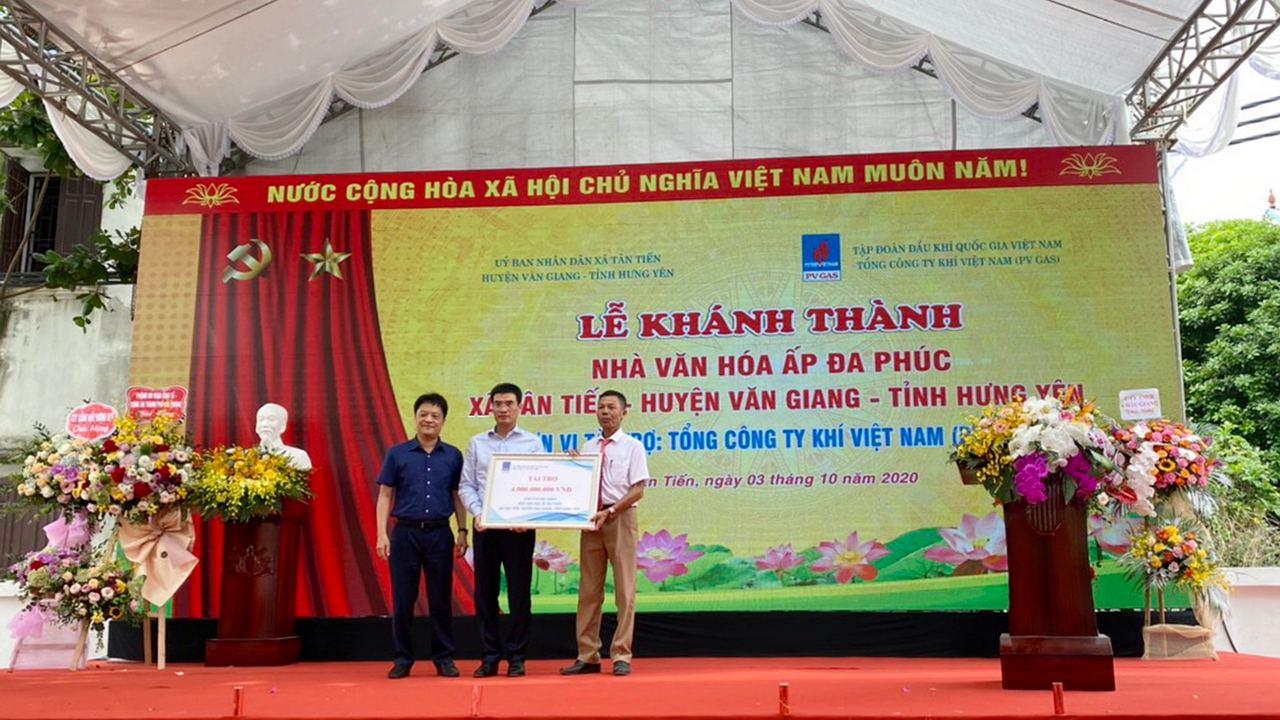 PVN, PV GAS tài trợ xây dựng công trình Nhà văn hóa cộng đồng Đa Phúc, xã Tân Tiến, huyện Văn Giang, tỉnh Hưng Yên PVN, PV GAS tài trợ xây dựng công trình Nhà văn hóa cộng đồng Đa Phúc, xã Tân Tiến, huyện Văn Giang, tỉnh Hưng Yên