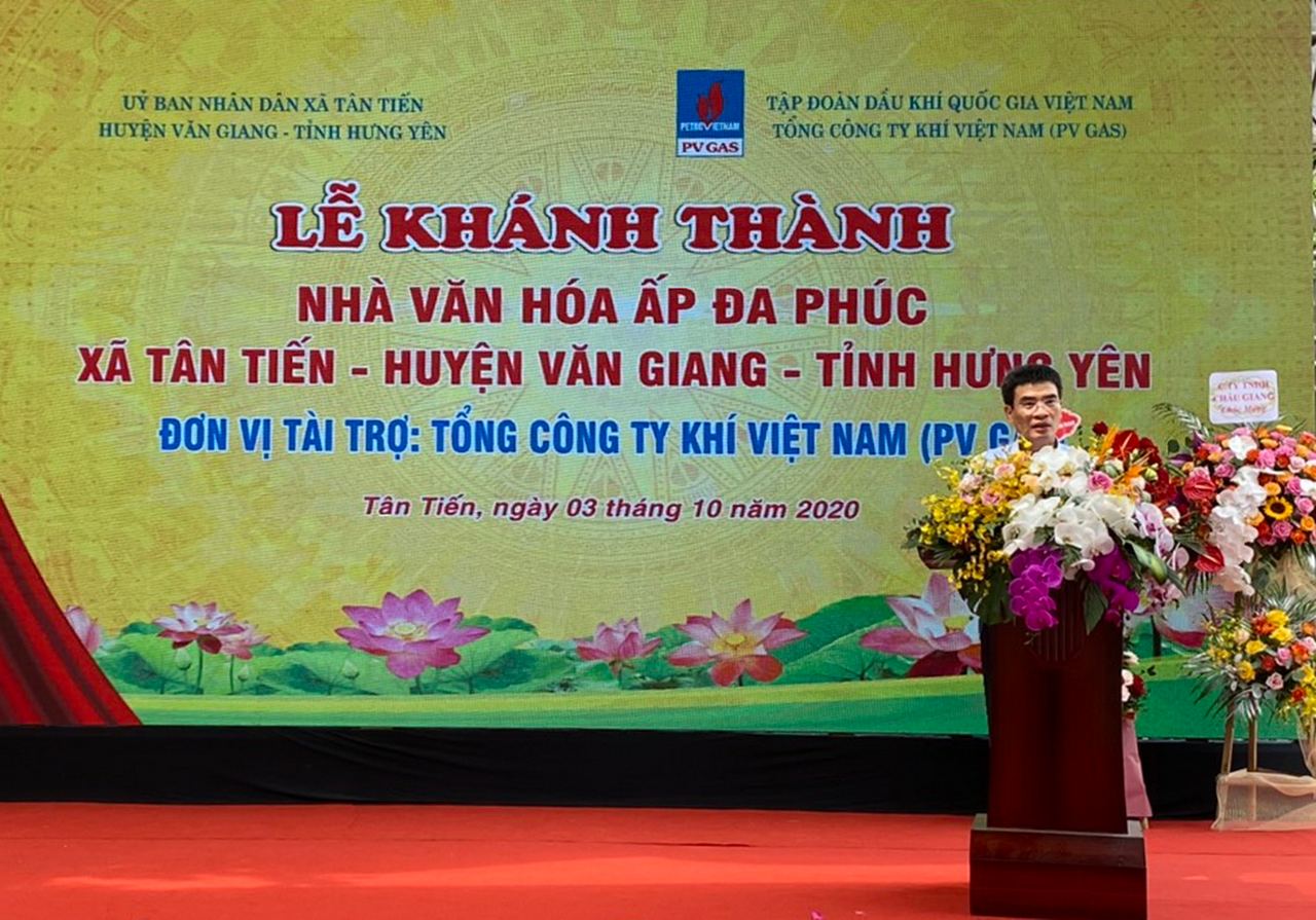 PVN, PV GAS tài trợ xây dựng công trình Nhà văn hóa cộng đồng Đa Phúc, xã Tân Tiến, huyện Văn Giang, tỉnh Hưng Yên PVN, PV GAS tài trợ xây dựng công trình Nhà văn hóa cộng đồng Đa Phúc, xã Tân Tiến, huyện Văn Giang, tỉnh Hưng Yên