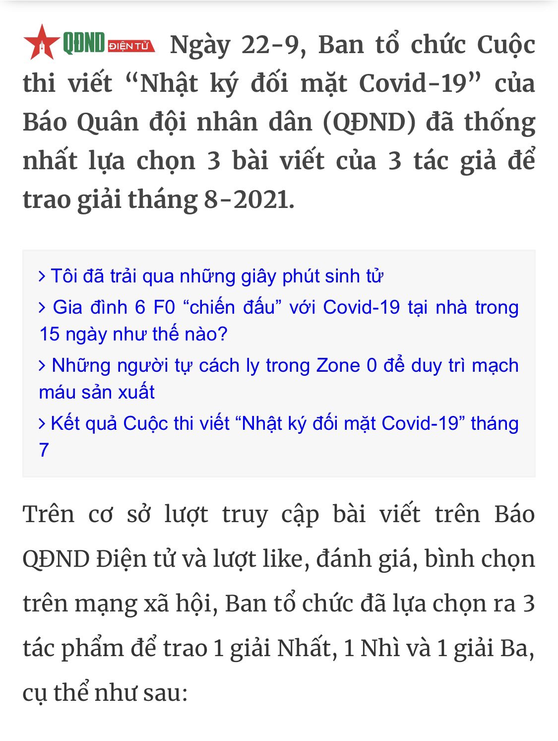 Người lao động PV GAS đạt giải Ba Cuộc thi viết “Nhật ký Đối mặt Covid-19” tháng 8/2021 Người lao động PV GAS đạt giải Ba Cuộc thi viết “Nhật ký Đối mặt Covid-19” tháng 8/2021