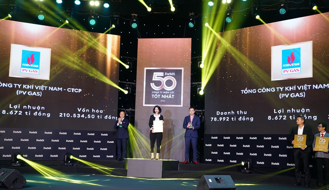 PV GAS lần thứ 10 liên tiếp nhận Vinh danh của Forbes “Top50 Công ty niêm yết tốt nhất Việt Nam năm 2022” – “Top 5 Doanh thu và Lợi nhuận” PV GAS lần thứ 10 liên tiếp nhận Vinh danh của Forbes “Top50 Công ty niêm yết tốt nhất Việt Nam năm 2022” – “Top 5 Doanh thu và Lợi nhuận”